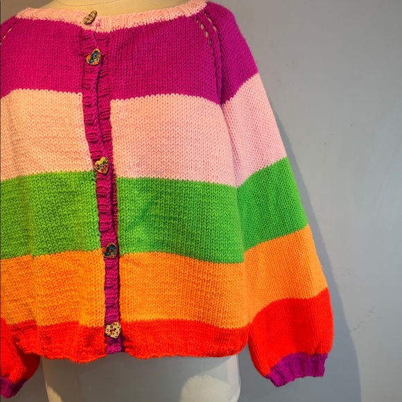 Handmade oversized Colorful Striped cardigan Women's Sweater size medium - Picture 3 of 10